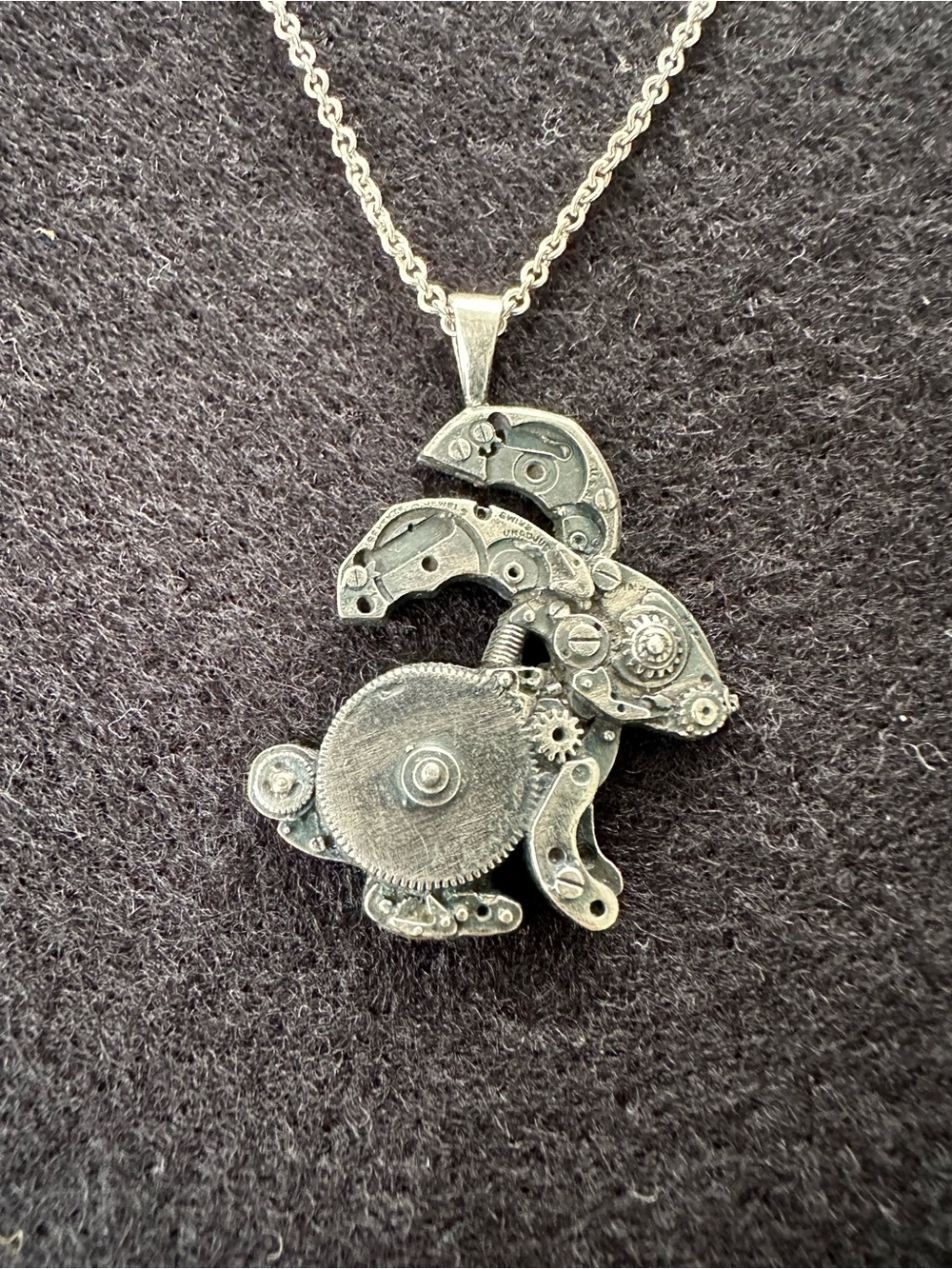 Sue Beatrice Steampunk Bunny Sterling Silver 925 Pendant Necklace Watch Parts